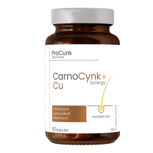 Pro cure tricholine CarnoCynk + Cu synergy L karnozyna, cynk, miedź, wit D Suplement diety 90 kapsułek.jpg