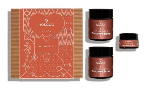 Yokaba my sweetie zestaw prezentowy czekoladowe masło do ciała 100ml czekoladowy peeling do ciała 100ml czekoladowy balsam do ust 15ml