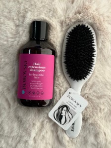 Borovsky hair extensions Zestaw do włosów przedłużanych Szampon 300ml Szczotka white pearl pro