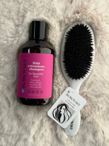 Borovsky hair extensions Zestaw do włosów przedłużanych Szampon 300ml Szczotka white pearl pro.jpg