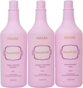 Inoar  BotoHair -szampon 1000 ml + kolagen 1000ml + rekonstruktor 1000 ml zestaw do zabiegu termicznej odbudowy włosów