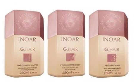 inoar g-hair- szampon 250ml+keratyna 250ml+maska250 ml zestaw do prostowania włosów niesfornych i trudnych
