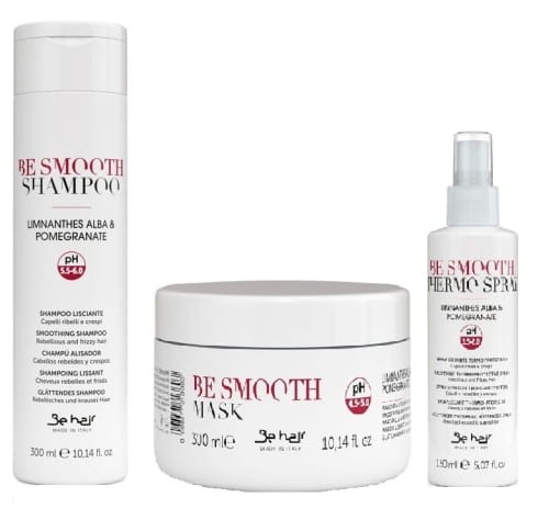 Be hair be smooth szampon 300ml + maska 300ml + spray termoochronny 150 zestaw wygłądzajacy