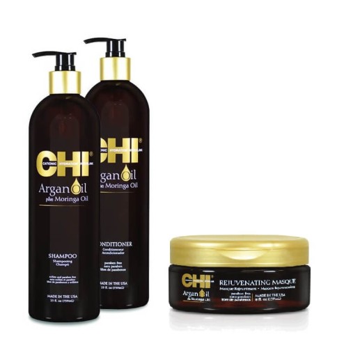 CHI Argan oil Zestaw  do włosów z olejkiem arganowym Szampon i odżywka 2x739ml Maska 237ml.jpg
