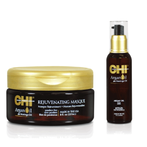 Chi argan oil Zestaw do włosów z olejkiem arganowym maska 237ml i olejek 89ml
