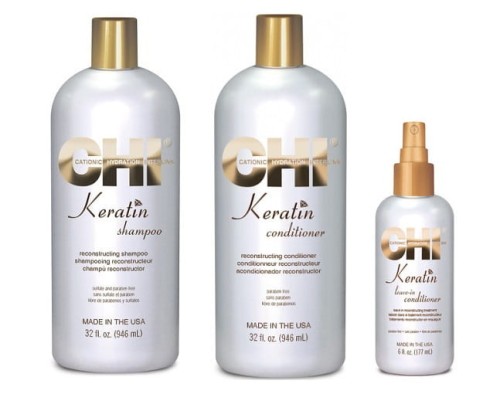 Chi keratin Zestaw regenerujący do włosów z keratyną szampon i odżywka 2x946ml odżywka w sprayu 177ml