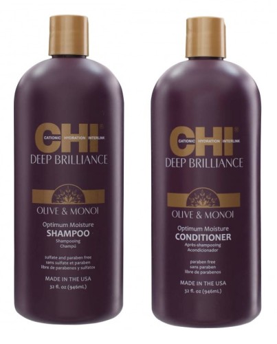 Chi deep brilliance Zestaw nawilżający do włosów suchych i zniszczonych szampon i odżywka 2x946ml