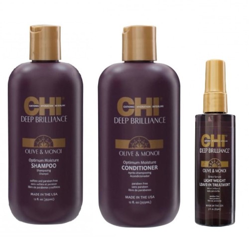 Chi deep brilliance Zestaw nawilżający do włosów suchych i zniszczonych szampon i odżywka 2x355ml serum 89ml