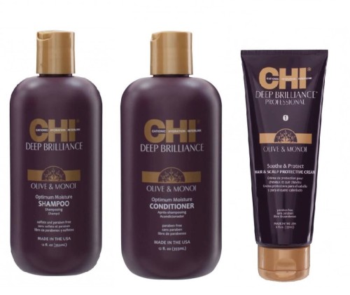 Chi deep brilliance Zestaw nawilżający do włosów suchych i zniszczonych szampon i odżywka 2x355ml krem ochronny 177ml