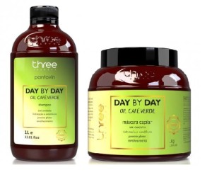 Three therapy cafe verde day by day Zestaw wzmacniający do włosów cienkich szampon 1l maska 1l 