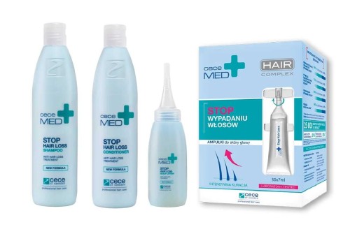 CeCe med Zestaw przeciw wypadaniu włosów szampon 300ml odżywka 300ml lotion 75ml ampułki 30x7ml