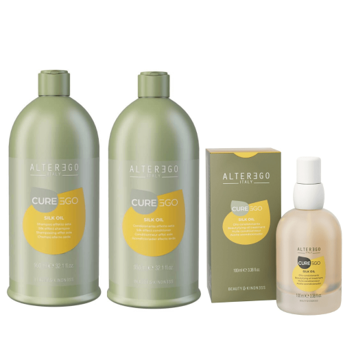Alter ego cureego silk oil Duży zestaw wygładzający Szampon 950ml Odżywka 950ml Olejek 100ml (1).png