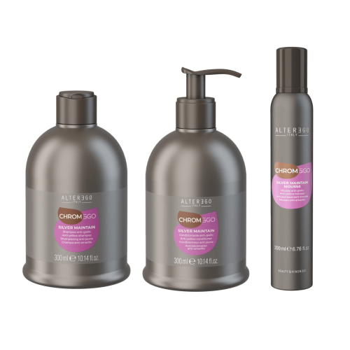 Alter ego chromego silver Zestaw do włosów blond Szampon 300ml Odżywka 300ml Pianka 200ml (1).png