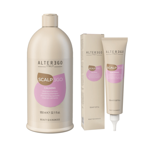 Alter ego scalpego calming Zestaw łagodzący do wrażliwej skóry głowy Szampon 950ml Kuracja 150ml (1).png