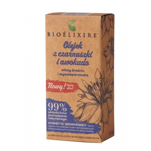 Bioelixire Olejek z czarnuszki i awokado do włosów średnio i wysokoporowatych 50ml