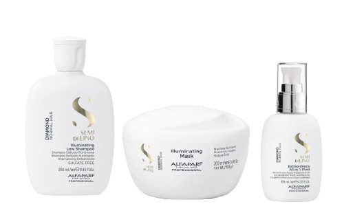 ALFAPARF SDL Diamond Zestaw rozświetlający do włosów normalnych Szampon 250ml + Maska 200ml + Fluid 125ml