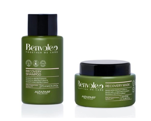 Alfaparf benvoleo recovery Zestaw odbudowujący do włosów zniszczonych szampon 275ml i maska 250ml